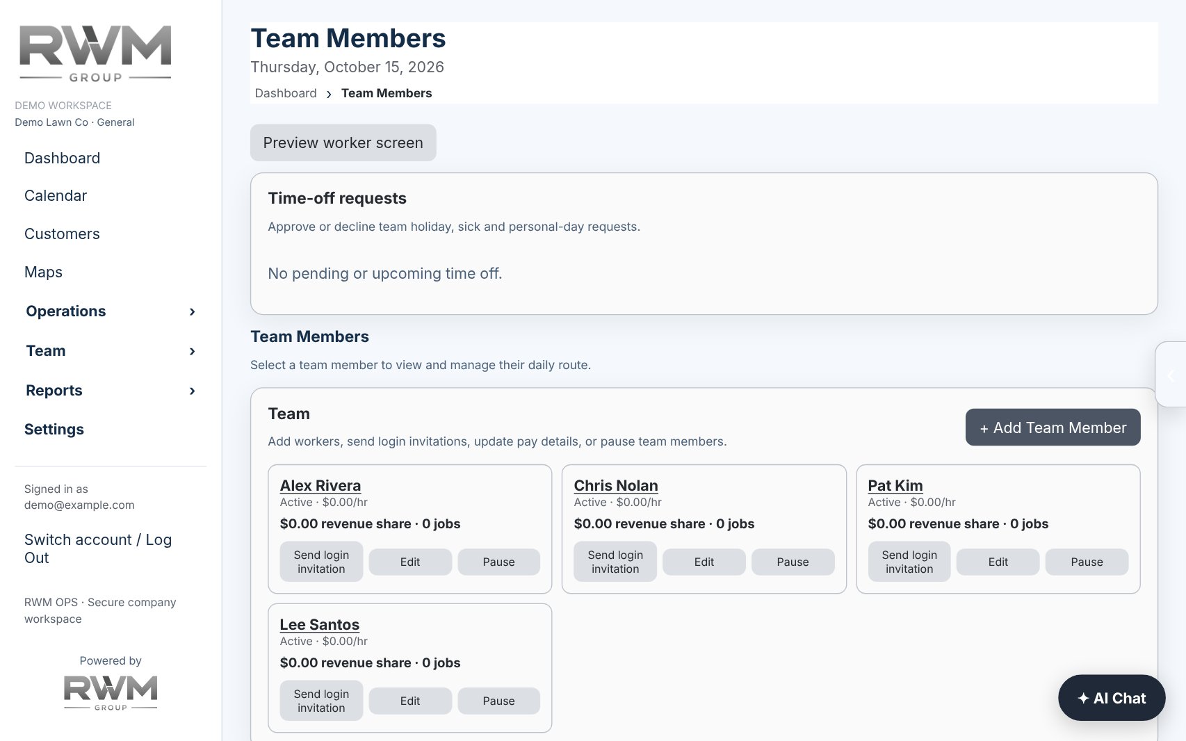 RWM OPS Team screen