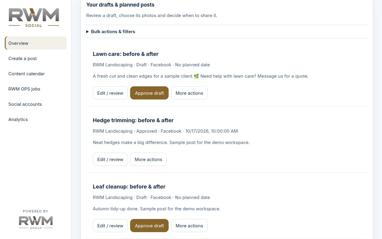 RWM SOCIAL drafts list